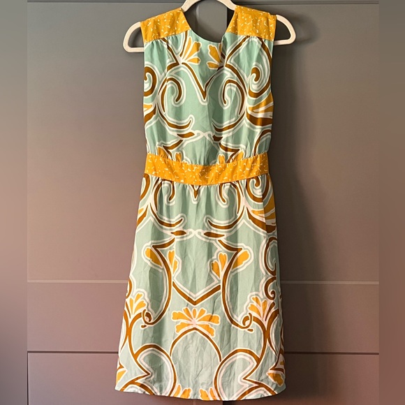 Merona Size 16 Mixed Pattern Color-blocked Belted Sleeveless Dress Seafoam Green - Picture 2 of 10